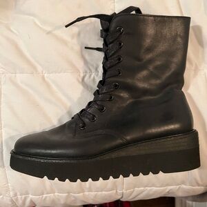 Silent D Black Platform Combat Boots leather